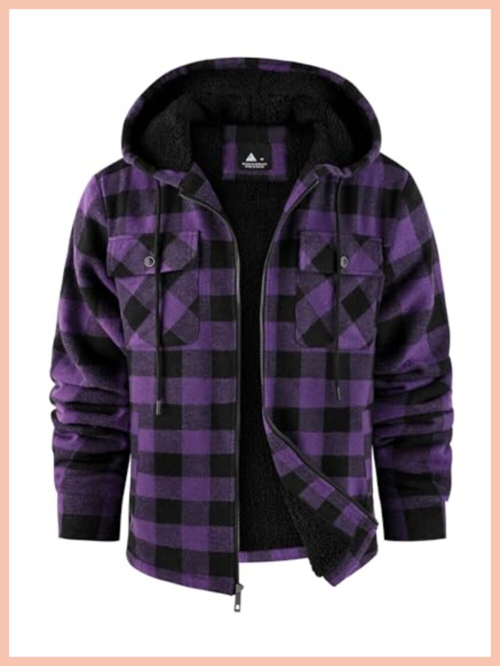 Men's Sherpa Lined Plaid Fleece Hooded Jacket Full Zip Coat